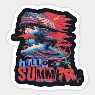 Hello Summer Funny Surfer Riding Surf Surfing Lover Gifts Sticker